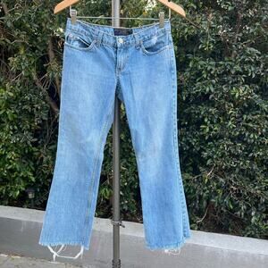 Vintage Y2K Juicy Couture Jeans USA Made Small Blue Denim Frayed Lowrise Cropped